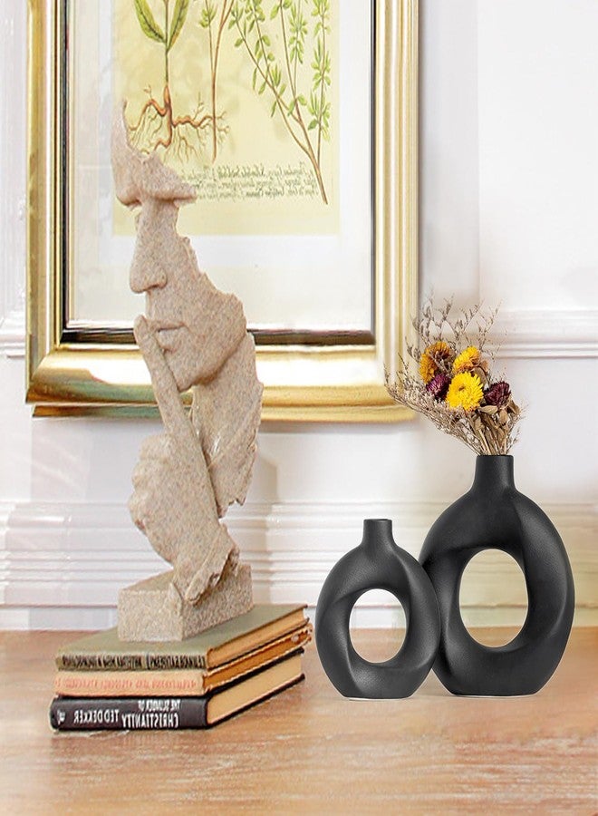 Zagxuade Black Ceramic Vase Set of 2,Matte Modern Nordic Boho Home Decor for Living Room,Bedroom,Wedding Table - Image 4